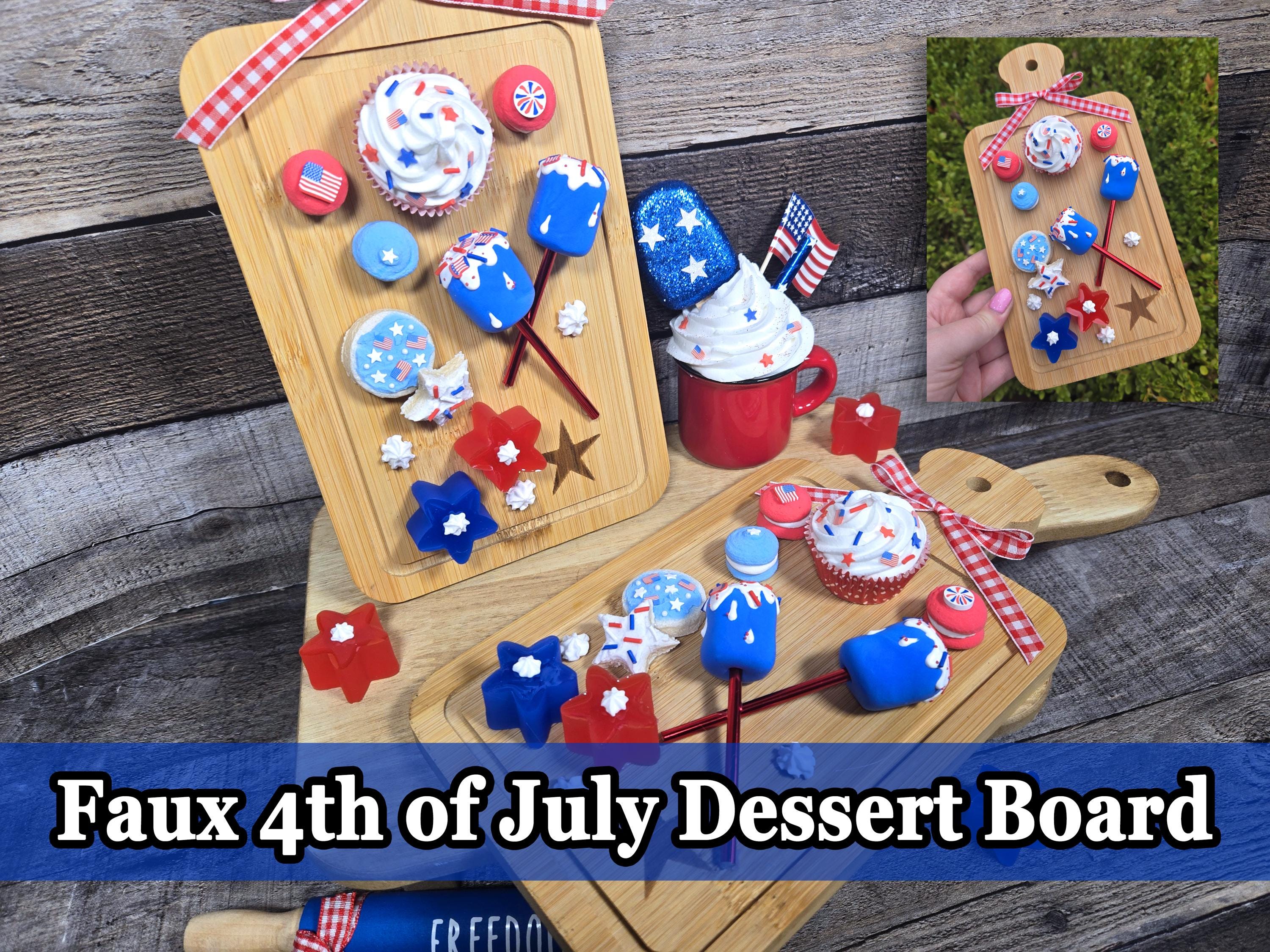 Fake Fourth of July Dessert Board, Faux 4th of July Charcuterie Board, Fake Charcuterie Board, Patriotic Tiered Tray, Coffee Bar Decorations