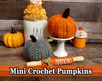 Small Crochet Pumpkins, Mini Pumpkin Pillows, Stuffed Pumpkins, Fall Decorations, Pumpkins for Tiered Tray, Grey Pumpkin, Handmade Fall Deco