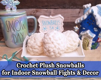 Crochet Snowballs, Indoor Snowball Fight Kit, Faux Snowballs, Winter Game for Kids, Winter Tiered Tray Decor, Snowball Game, Winter Decor