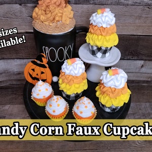 Candy Corn Faux Cupcake, Halloween Faux Cupcake, Faux cupcakes, Fake food for tier tray display, Halloween Tiered Tray, Candy Corn Decor