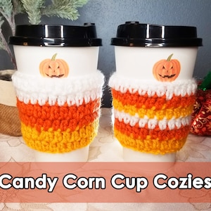 Candy Corn Stripe Cup Cozy, Halloween Cup Cozy, Fall Coffee Cozy, Handmade Gift, Thanksgiving Cup Cozy, Crochet Gift, Candy Corn Decoration