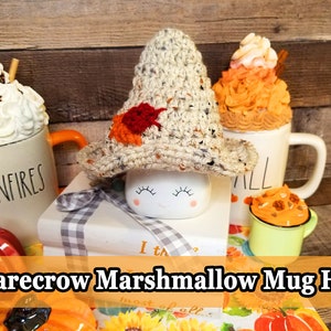 Scarecrow Marshmallow Mug Hats, Rae Dunn Marshmallow Mug Hat, Fall Marshmallow Mug Hat, Fall Mug Topper, Fall Tier Tray Decor, Crochet