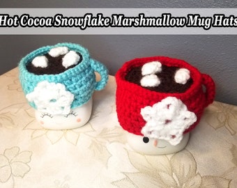 Hot Cocoa Snowflake Marshmallow Tasse Hut, Rae Dunn Marshmallow Becher Hut, Weihnachten Marshmallow Tasse Hut, Häkelgeschenke, Heiße Kakao Tasse Topper