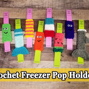 Crochet Freezer Pop Holder, Freezer Pop Cozy, Summer Popsicle Holder, Kid&#39;s Popsicle Holder, Shark Popsicle Holder, Freezie Holder, Crochet