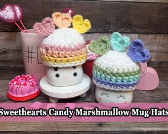 Sweethearts Candy Marshmallow Mug Hat, Valentine's Day Marshmallow Mug Hats, Rae Dunn Marshmallow Mug Hat, Valentine Mug Topper, Tiered Tray