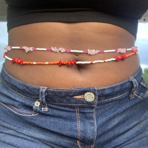 Genuine rose quartz/red stone crystal waistbeads