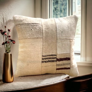 Decorative White Kilim Pillow, Handwoven Textured Cushion for Home Décor, Pillow covers 20x20, Perfect Housewarming Gift