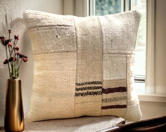 Decorative White Kilim Pillow, Handwoven Textured Cushion for Home Décor, Pillow covers 20x20, Perfect Housewarming Gift