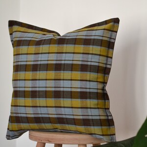 Plaid pillow cover,Colorful embroidered lumbar pillow,Tourquise and yellow boho pillow,Linen body pillow cover,Neutral designer pillow cover image 10