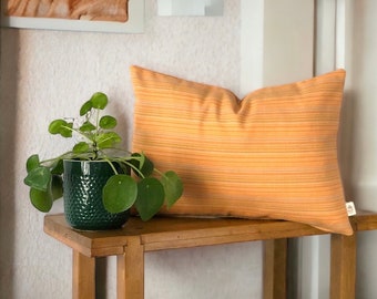 Orange linen pillow ,Green and blue pillow, Handloomed cotton striped pillow, Cinnamon lumbar pillow, Long bolster pillow,Fall pillow covers