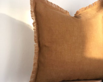 Terra cotta throw pillow, Linen body pillow cover, Hand tufted pillow, Throw pillow for couch, Abstract pillow cover,