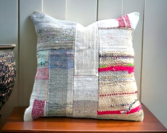 Kilim Decorative Pillow, Handwoven Textile Accent Cushion for Home Decor, Pillow covers 20x20, Ideal Housewarming Gift