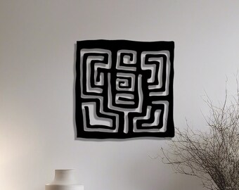 Arte abstracto de pared de metal: Escultura geométrica negra, decoración moderna para el hogar