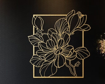 Gold Flower Wall Decor, Gold Magnolia Metal Wall Art, Gold Metal Wall Decor, Gold Wall Hangings, Minimalist Wall Art, Floral Metal Wall Art