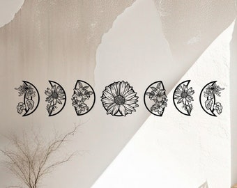 Florale Mondphasen Metallwandkunst: Celestial Boho Decor