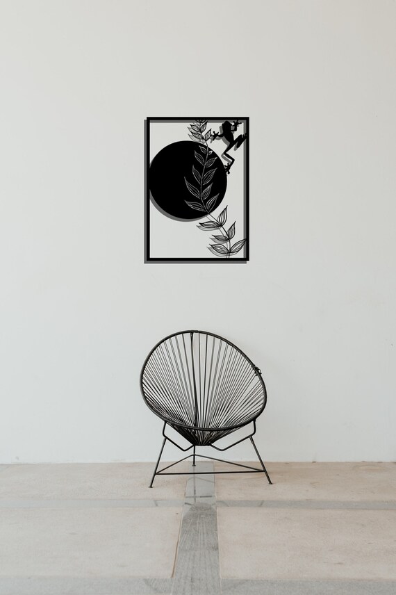 Modern Metal Wall Art Tree Frog Wall Art Minimal Plant Wall Etsy