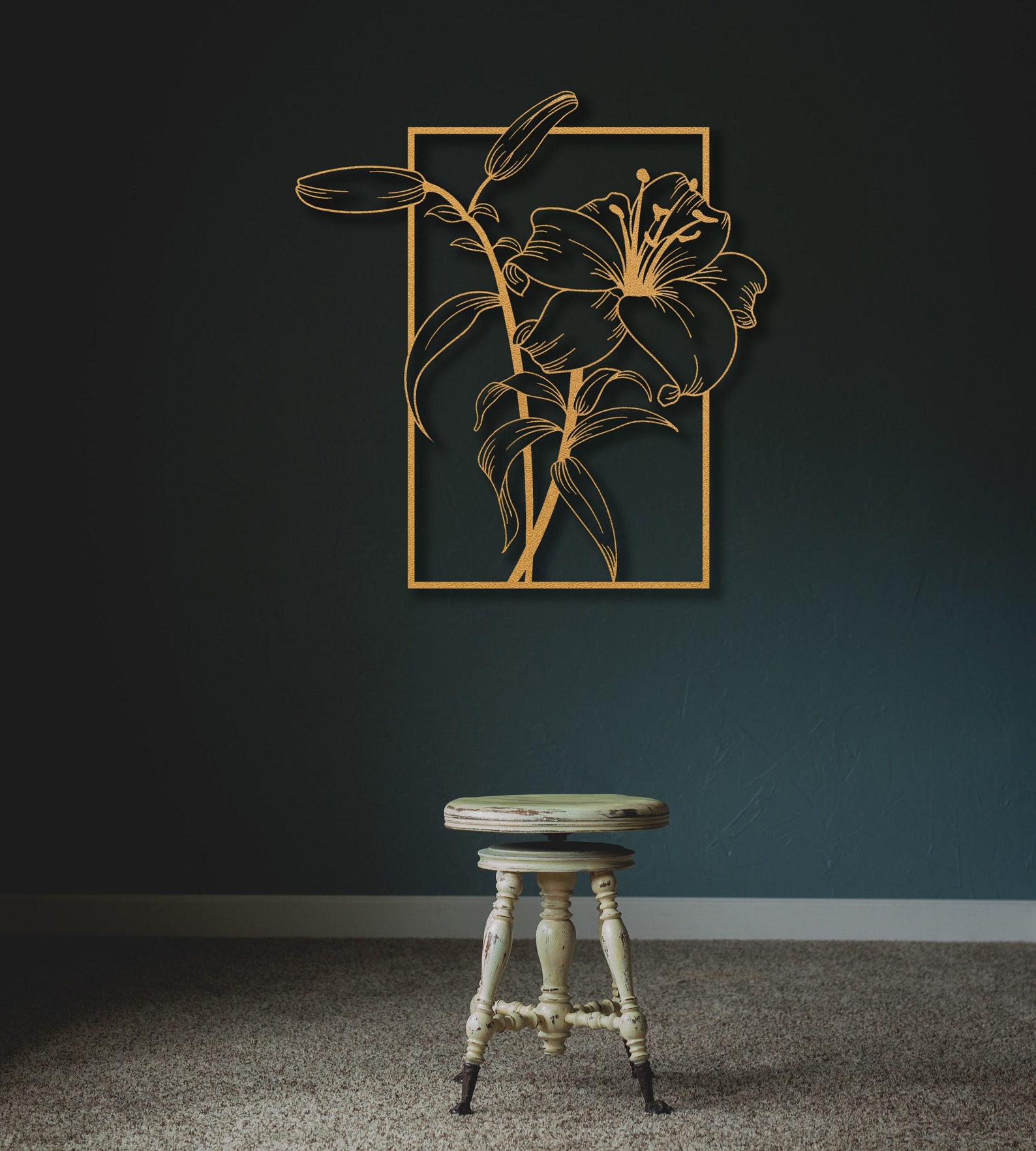 Large Gold Flower Metal Wall Art Lily Flower Metal Wall Etsy