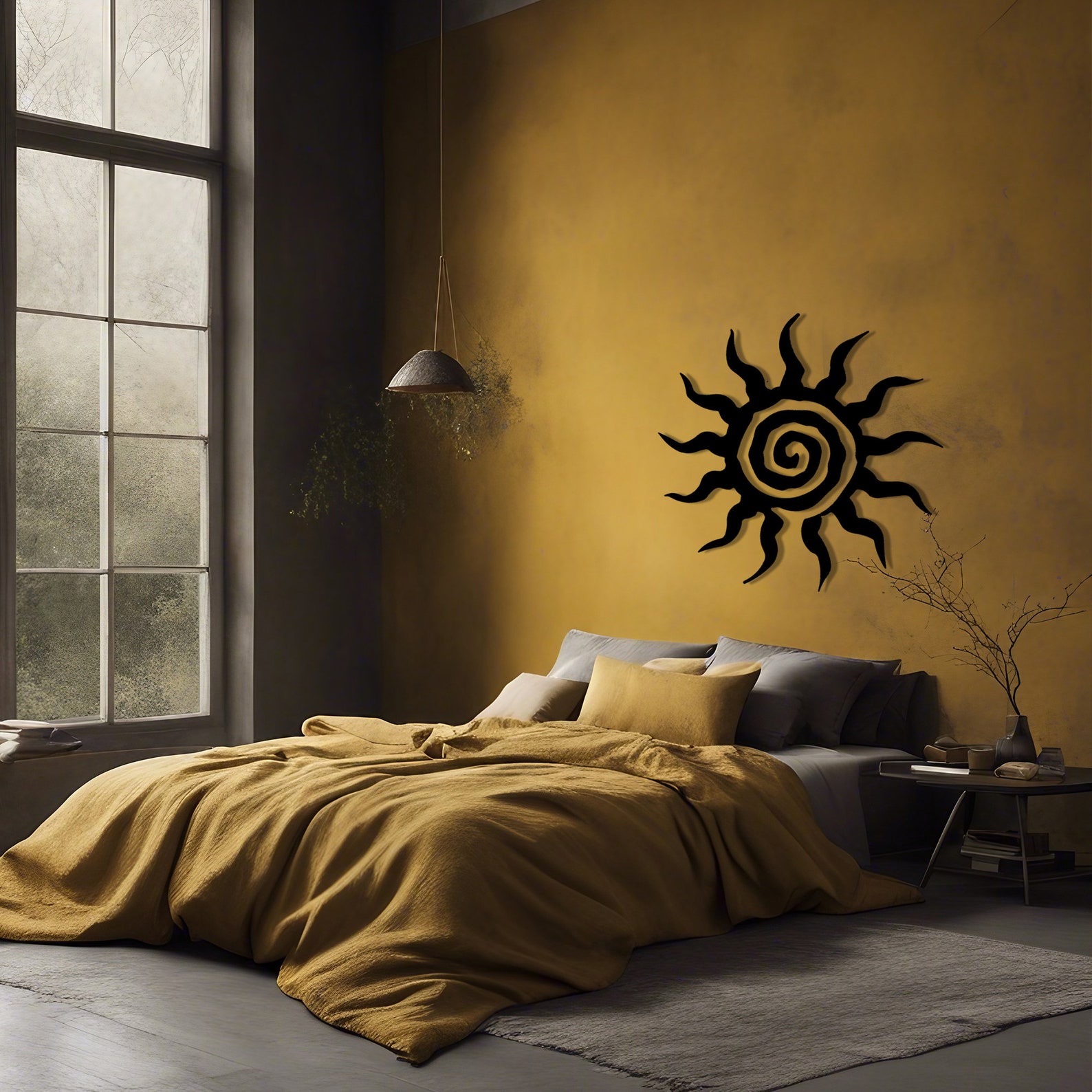 Large Spiral Sun Metal Wall Art, Unique Sunshine Wall Art, Vintage