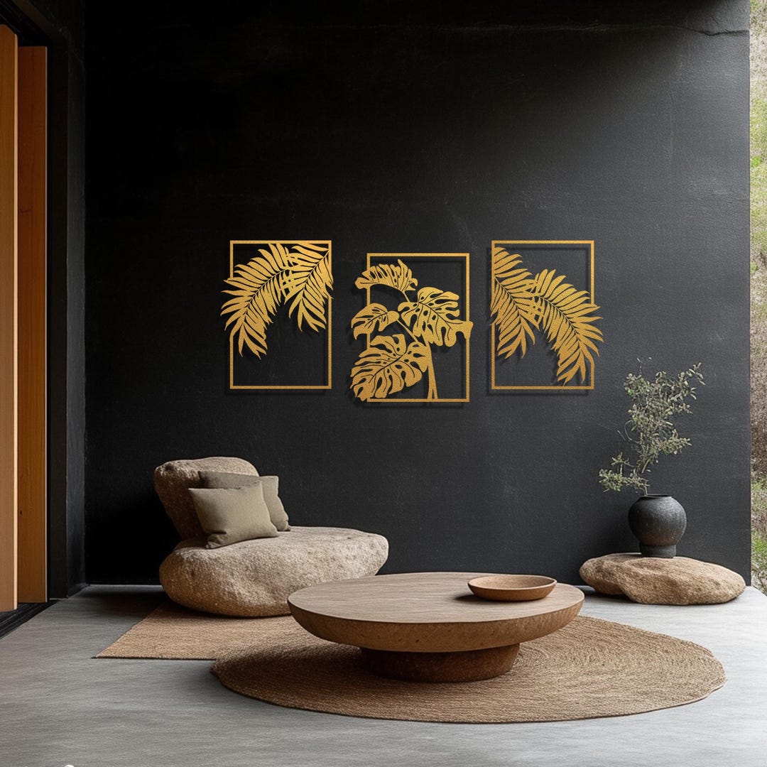 Gold Tropical Leaf Metal Wall Art: Boho Home Decor, Set of 3 - Etsy