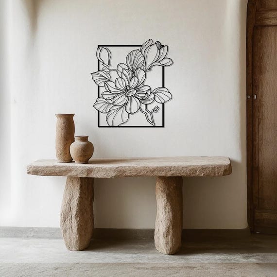 Metal Magnolia Wall Art: Modern Floral Wall Hanging