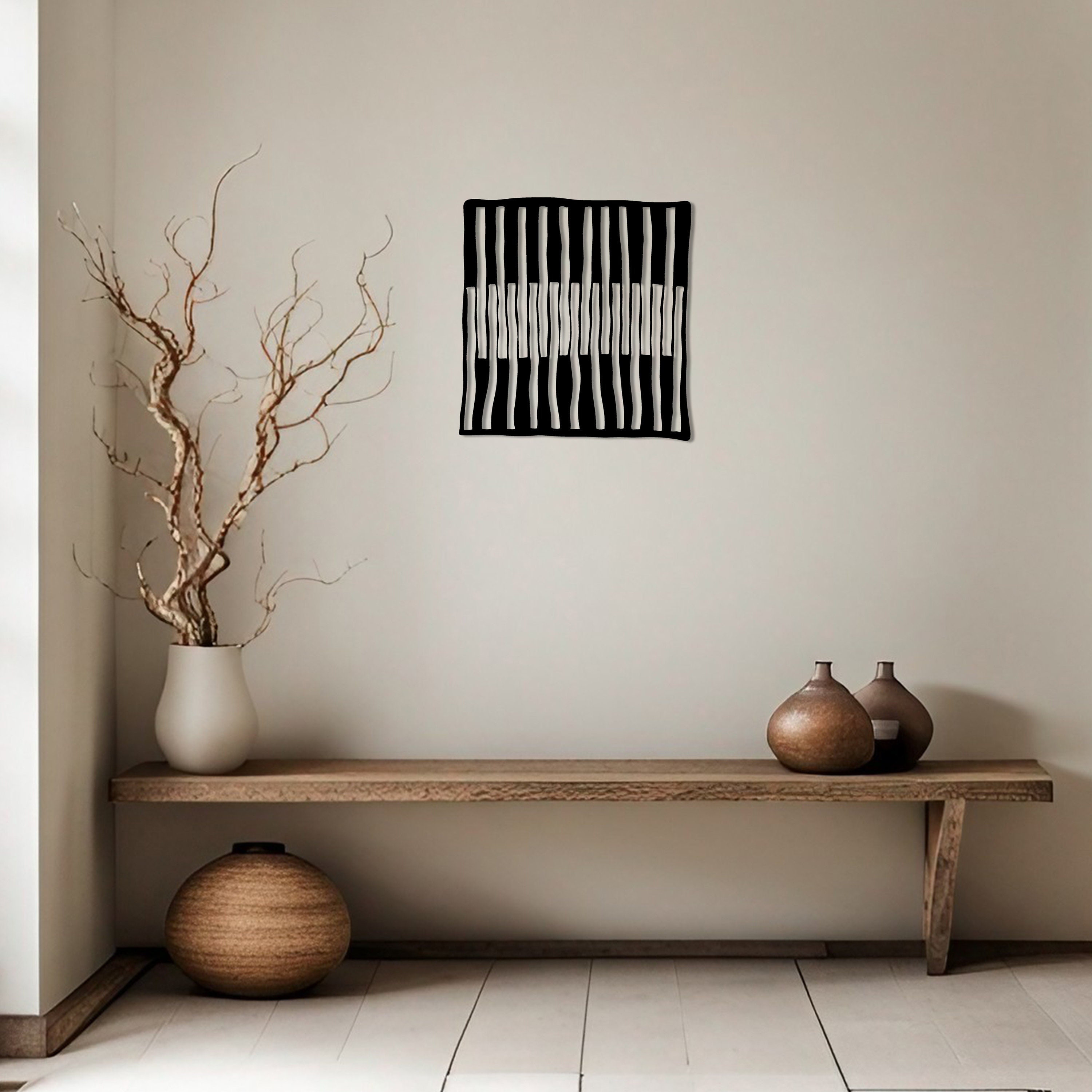 Metal Abstract Black Lines Wall Art Metal Stripes Decor Etsy
