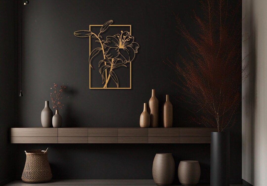 Large Gold Flower Metal Wall Art, Lily Flower Metal Wall Decor, Unique