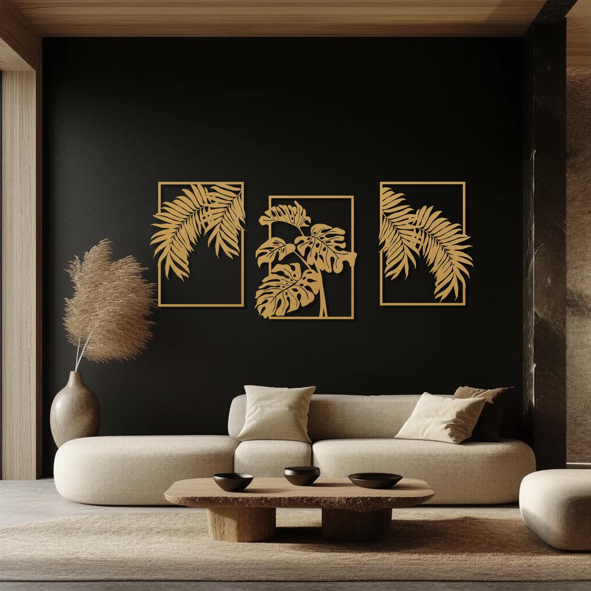 Gold Tropical Leaf Metal Wall Art: Boho Home Decor, Set of 3 - Etsy