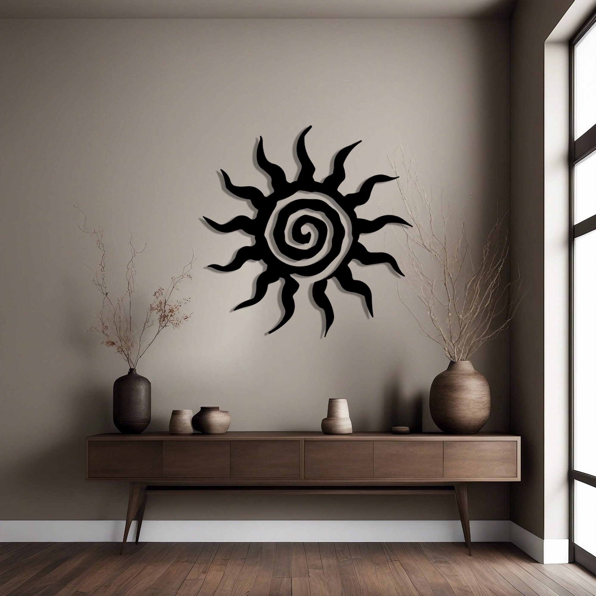 Large Spiral Sun Metal Wall Art, Unique Sunshine Wall Art, Vintage