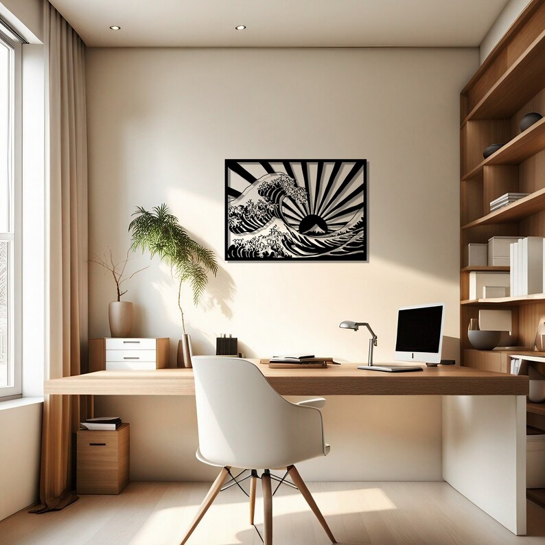 The Great Wave Metal Wall Art, Japanese Wave Art Wall Decor, Minimalist