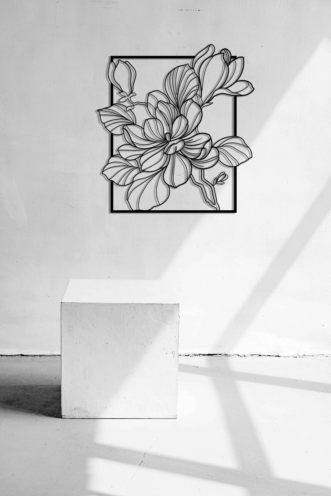 Magnolia Flower Metal Wall Art Floral Line Art Metal Wall Etsy