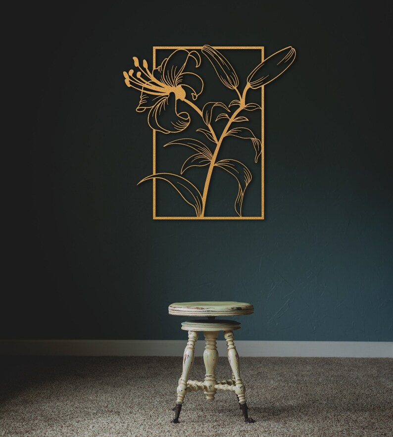 Gold Lily Metal Wall Art Large Gold Flower Wall Hanging Etsy