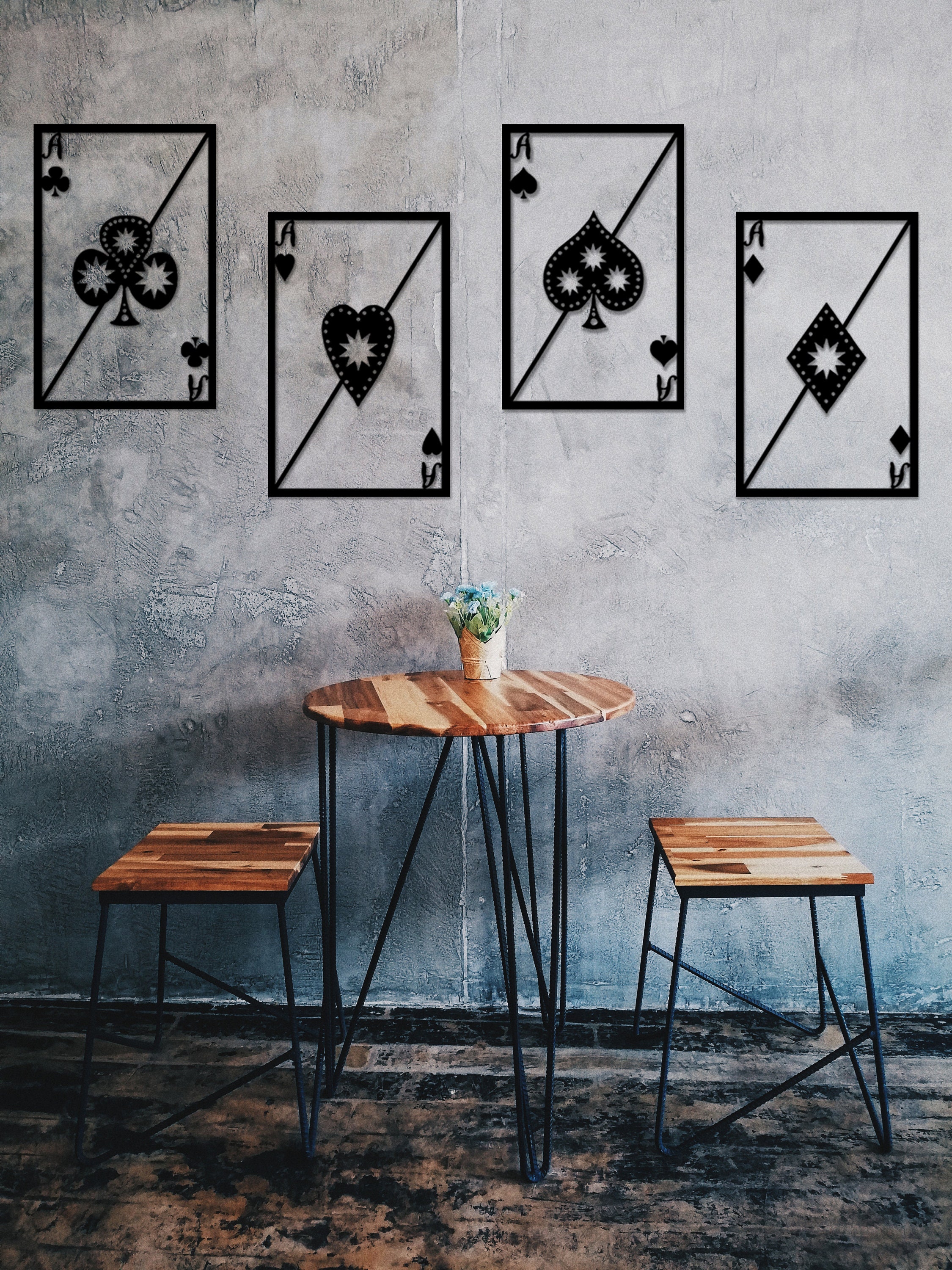 Full Aces Metal Wall Decor Set of 4 Metal Wall Art Metal Etsy