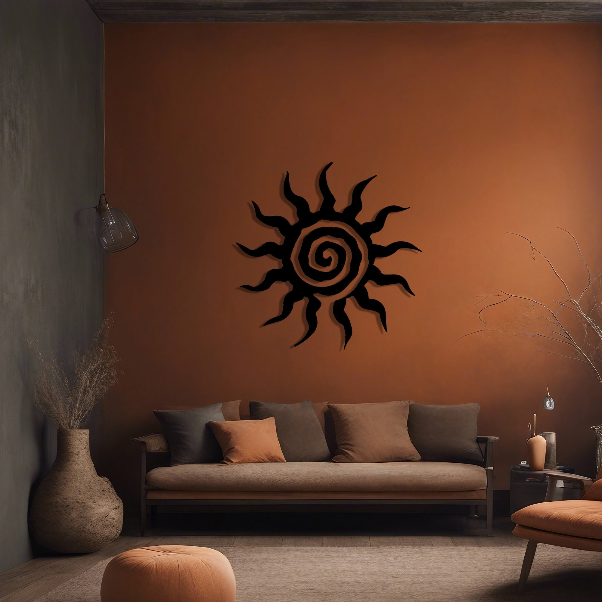 Large Spiral Sun Metal Wall Art, Unique Sunshine Wall Art, Vintage