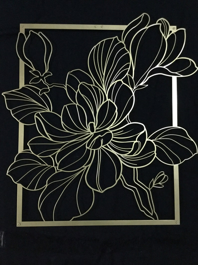 Gold Flower Wall Decor Gold Magnolia Flower Metal Wall Art Etsy