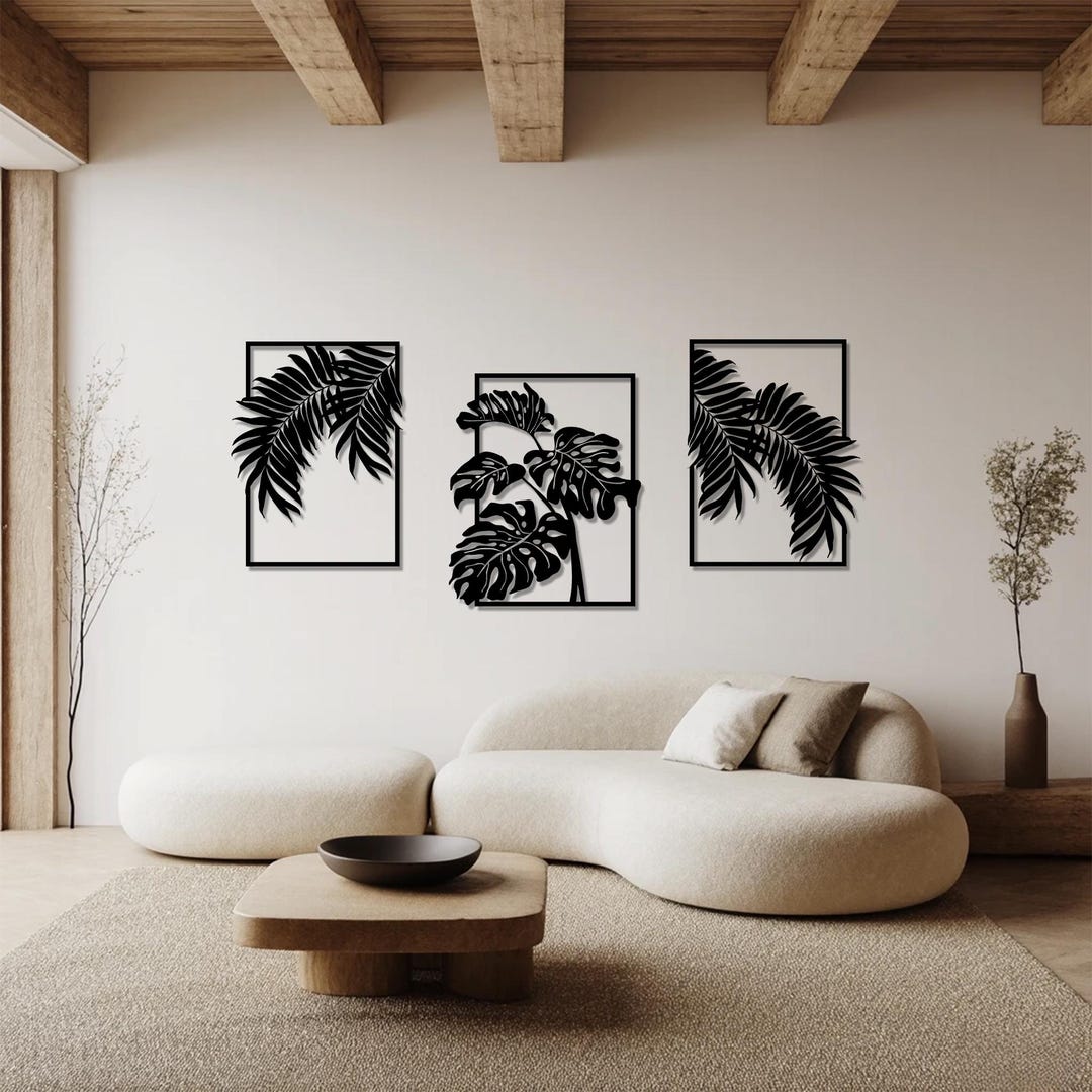 Tropical Leaf Metal Wall Art Set: Boho Palm & Monstera Decor - Etsy