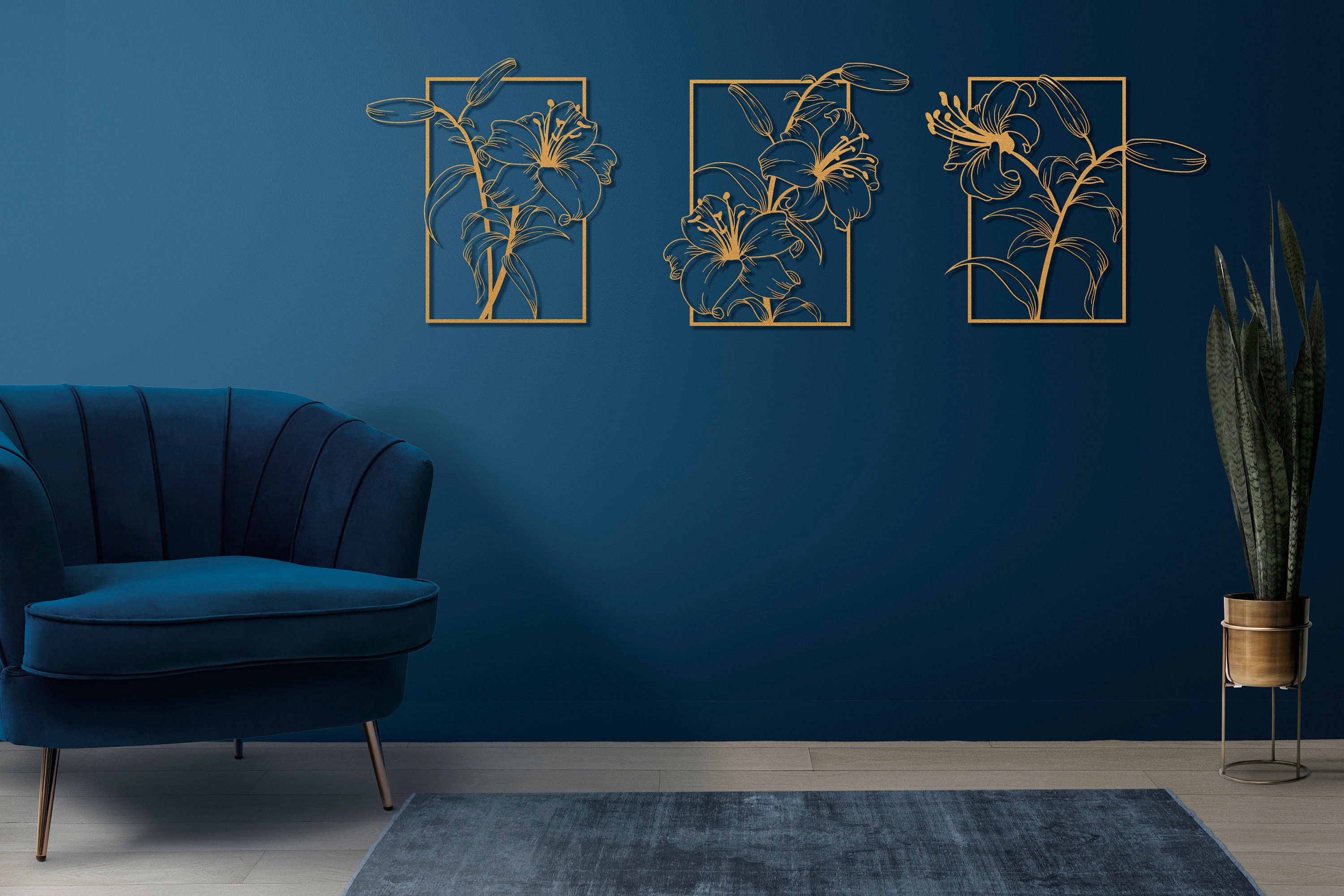 3 Set Gold Flower Large Metal Wall Art Gold Flower Wall Art Etsy