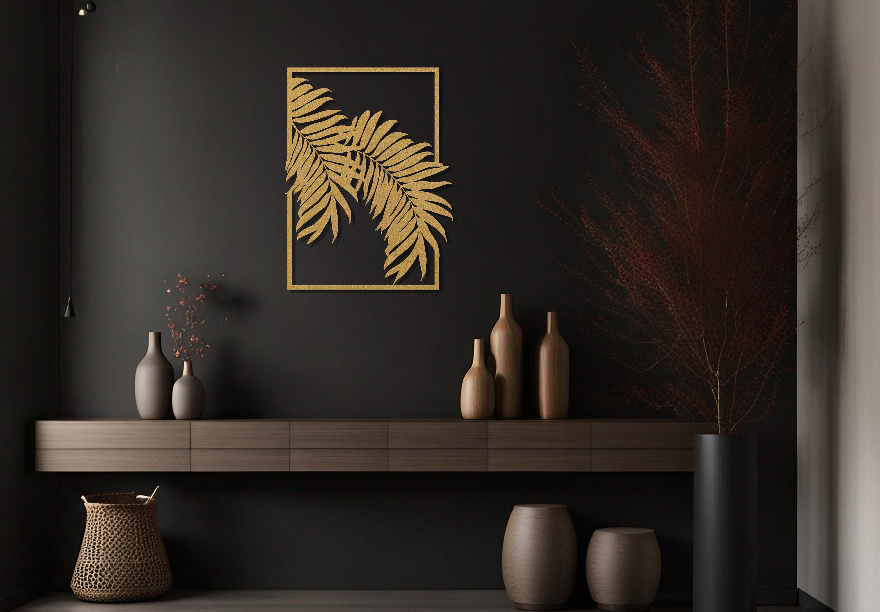 Gold Tropical Leaf 3 Piece Metal Wall Art, Modern Wall Decor, Large