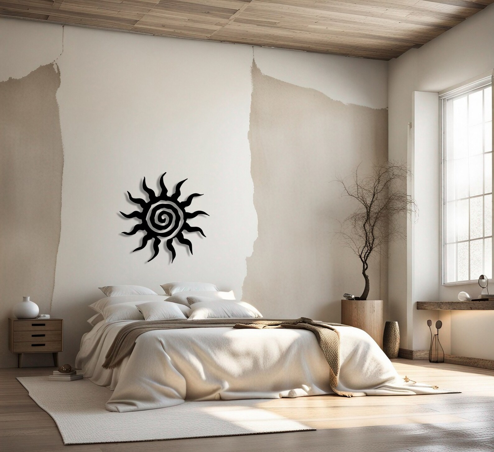 Large Spiral Sun Metal Wall Art, Unique Sunshine Wall Art, Vintage