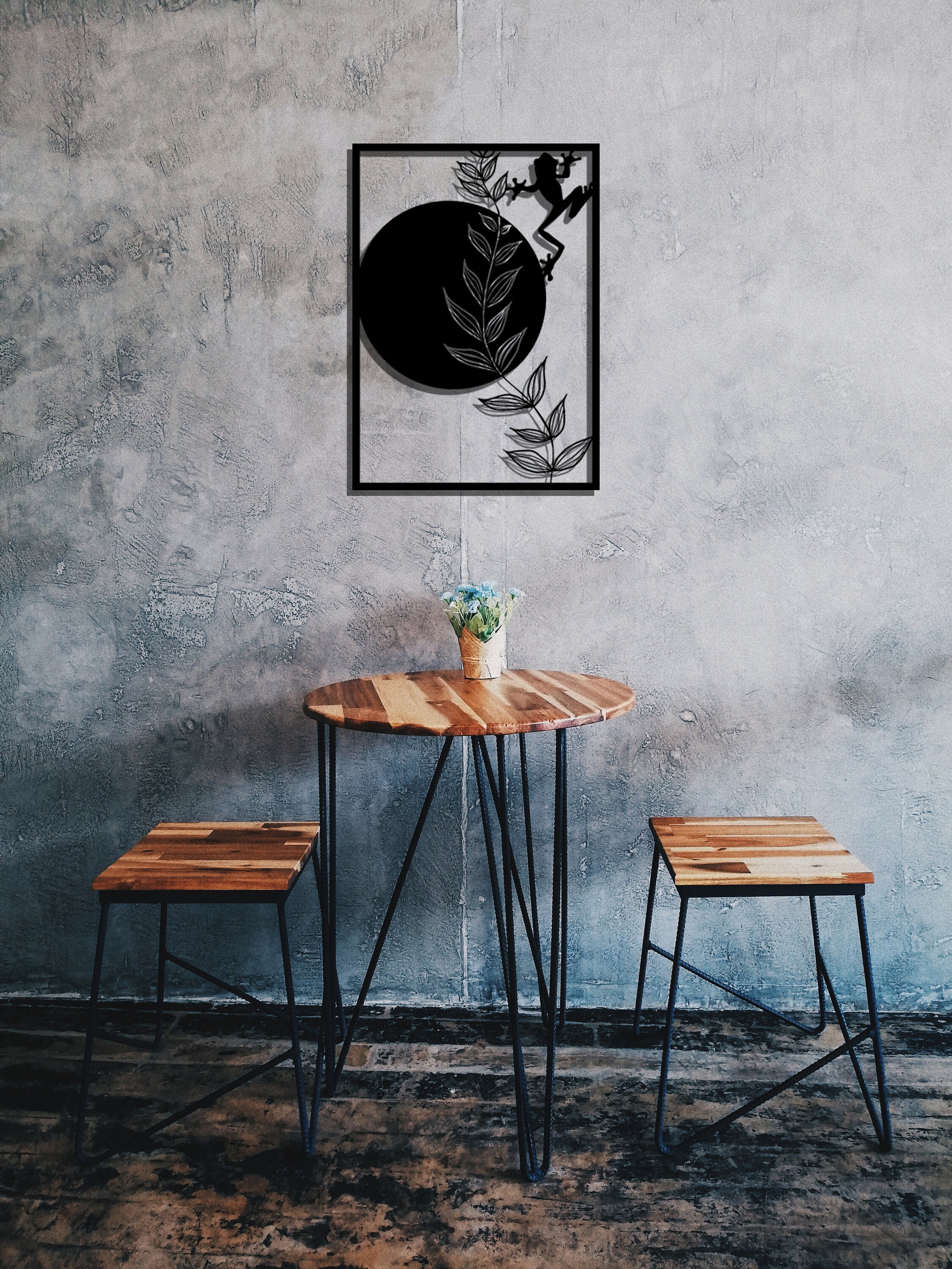 Modern Metal Wall Art Tree Frog Wall Art Minimal Plant Wall Etsy