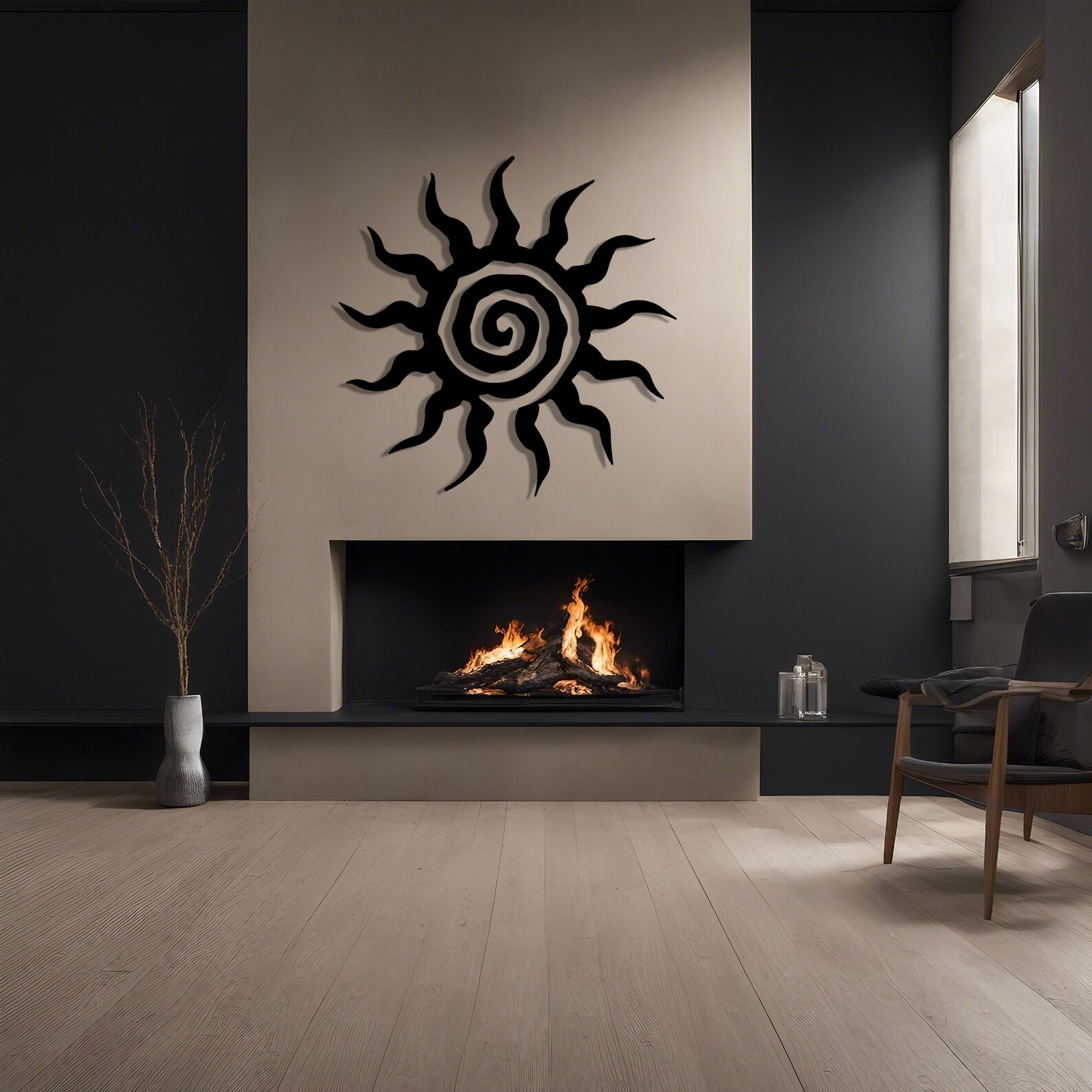 Large Spiral Sun Metal Wall Art, Unique Sunshine Wall Art, Vintage