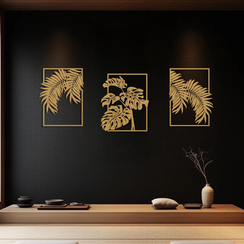 Gold Tropical Leaf Metal Wall Art: Boho Home Decor, Set of 3 - Etsy