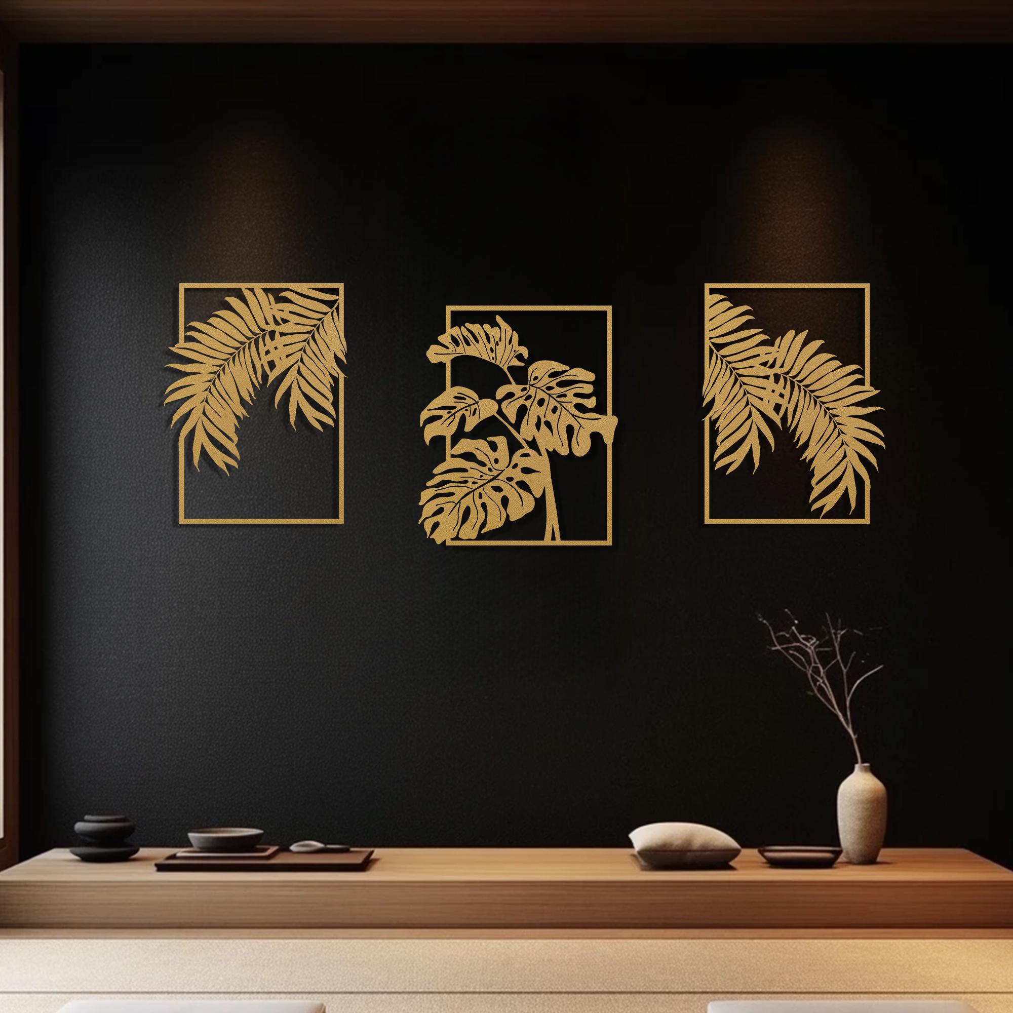 Gold Tropical Leaf Metal Wall Art: Boho Home Decor, Set of 3 - Etsy