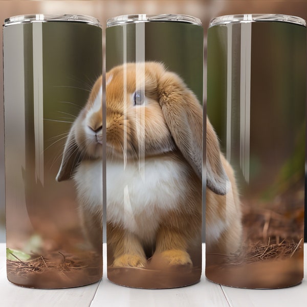 Digital Download: Serene Mini Lop Bunny in Enchanting Forest Tumbler Wrap - Nature-Inspired Art for Your Daily Life - 15768x8838 @300 dpi