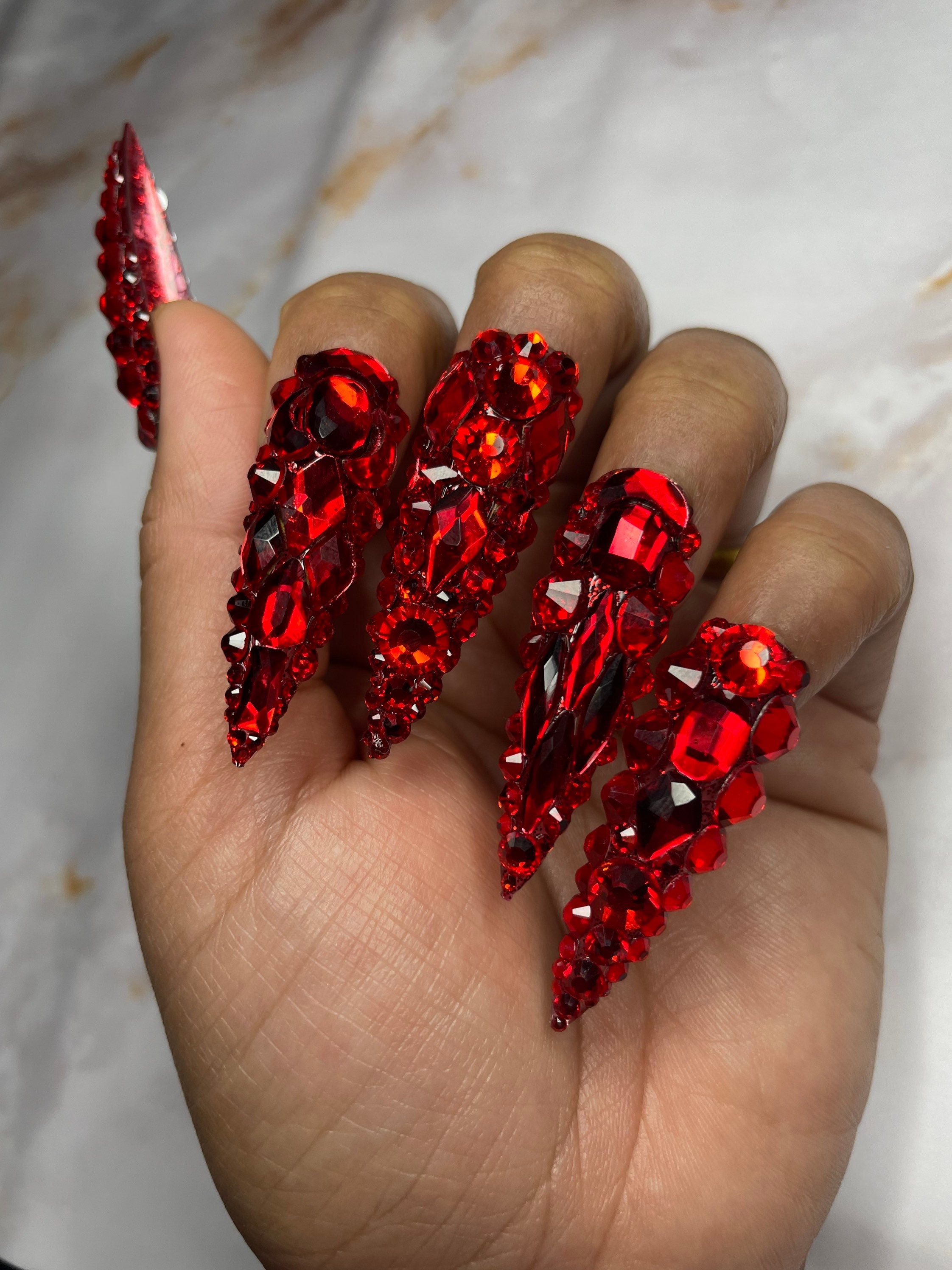 Red Bling Nails - Etsy Red Bling Nails - Etsy