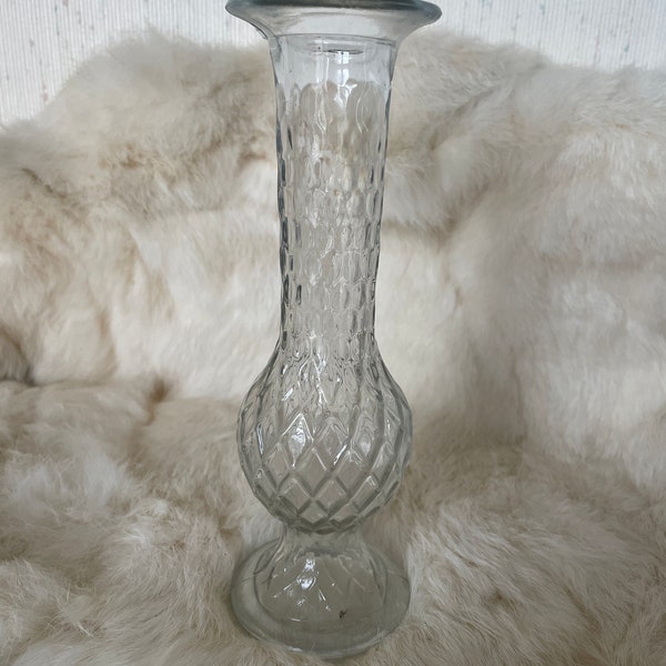 Diamond Cut Small Glass Bud Vase. E O Brody