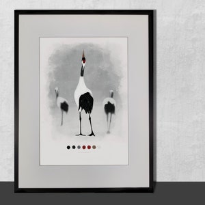Japanse kraanvogels Art Print - aquarel / woonkamer / kinderkamer kunst / Limited Edition Hand ondertekend / Bird Print aquarel tekening