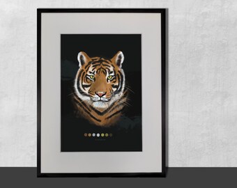 Tiger Art Print - Watercolour / Living Room/ Nursery Art / Kids Room / Limited Edition Hand Signed / Tiger Drawing Print