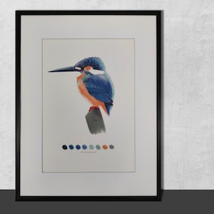 Blue Kingfisher Bird Print - aquarel / woonkamer / kinderkamer kunst / Limited Edition handgesigneerde print van ijsvogel aquarel tekening