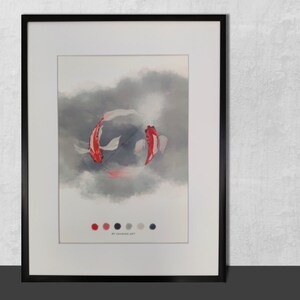 Japanse Koi Fishes Art Print - Aquarel / Woonkamer / Kwekerij Art / Limited Edition Hand Ondertekend / Print van Koi Fishes Aquarel Tekening