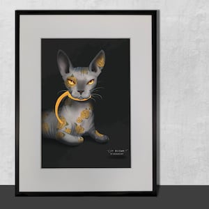 Impresión de arte de gato Sphynx - Dibujos animados / Acuarela / Sala de estar / Arte de guardería / Edición limitada firmada a mano / Dibujo de impresión de gato Sphynx